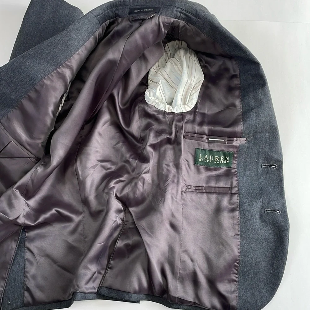 Lauren Ralph Lauren Boy’s Gray Blazer Size 8 Regular Single Breasted Two Vent - Picture 4 of 12